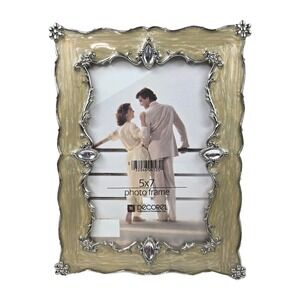 Decorel 5x7 Ornate Filigree Photo Frame Beige Enamel and Jewels Free‎ Standing